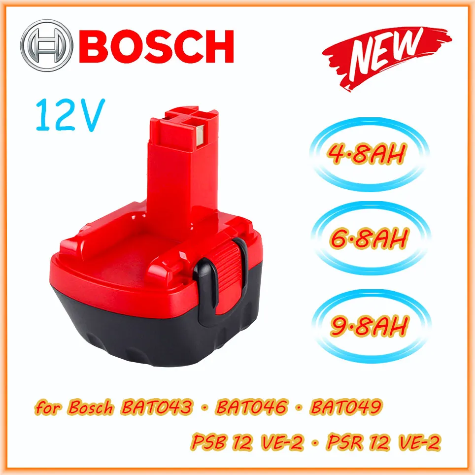 

Bosch 12V 4800mAh/6800mAh/9800mah Ni-CD Battery for Bosch Drill PSR 12 GSR 12 VE-2,GSB 12 VE-2,PSB 12 VE-2, BAT043 BAT045 BTA120