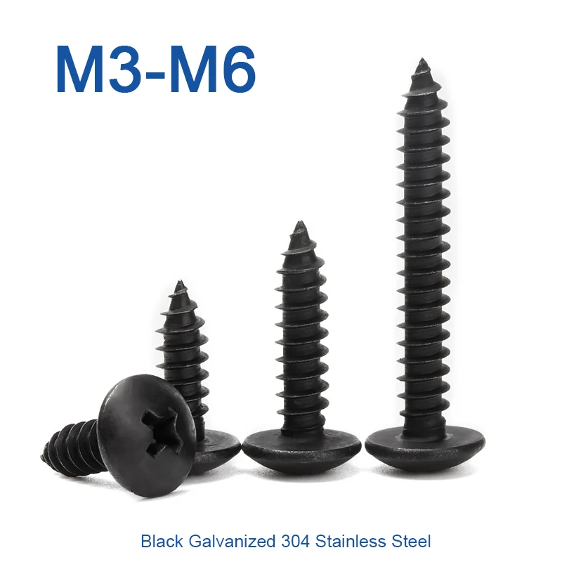 

10/20/50 шт. Черная оцинкованная нержавеющая сталь 304 M3.5 M4 M5 M6 Саморез с крестообразной головкой и крестообразной головкой