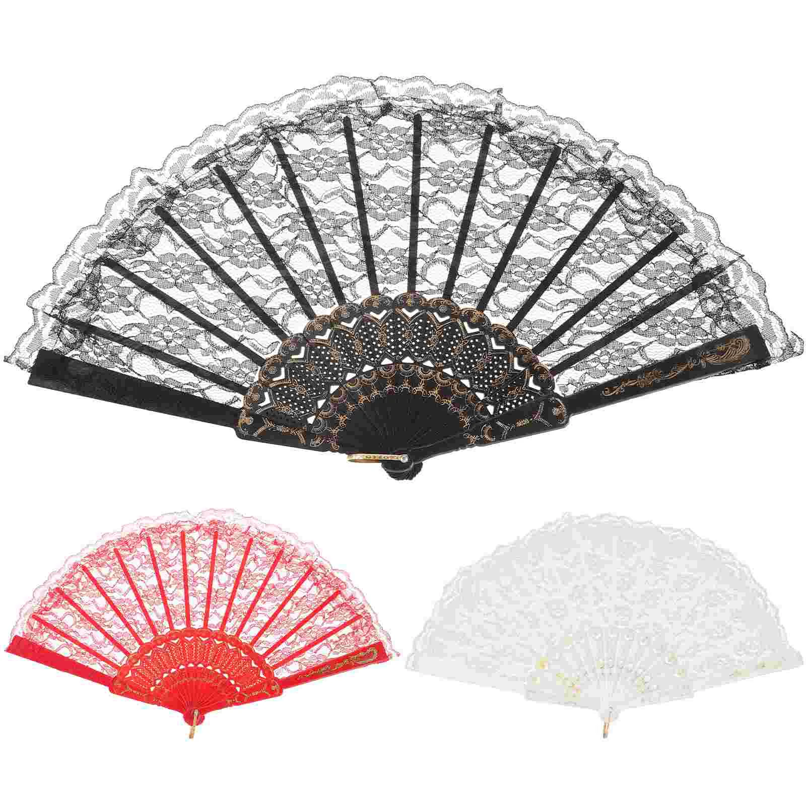 

3 Pcs Ladies Folding Fan Foldable Fans Retro Style Fan Classic Dance Party Fan Prop Bamboo Lace Hand Fan Bride Retro Folding Fan