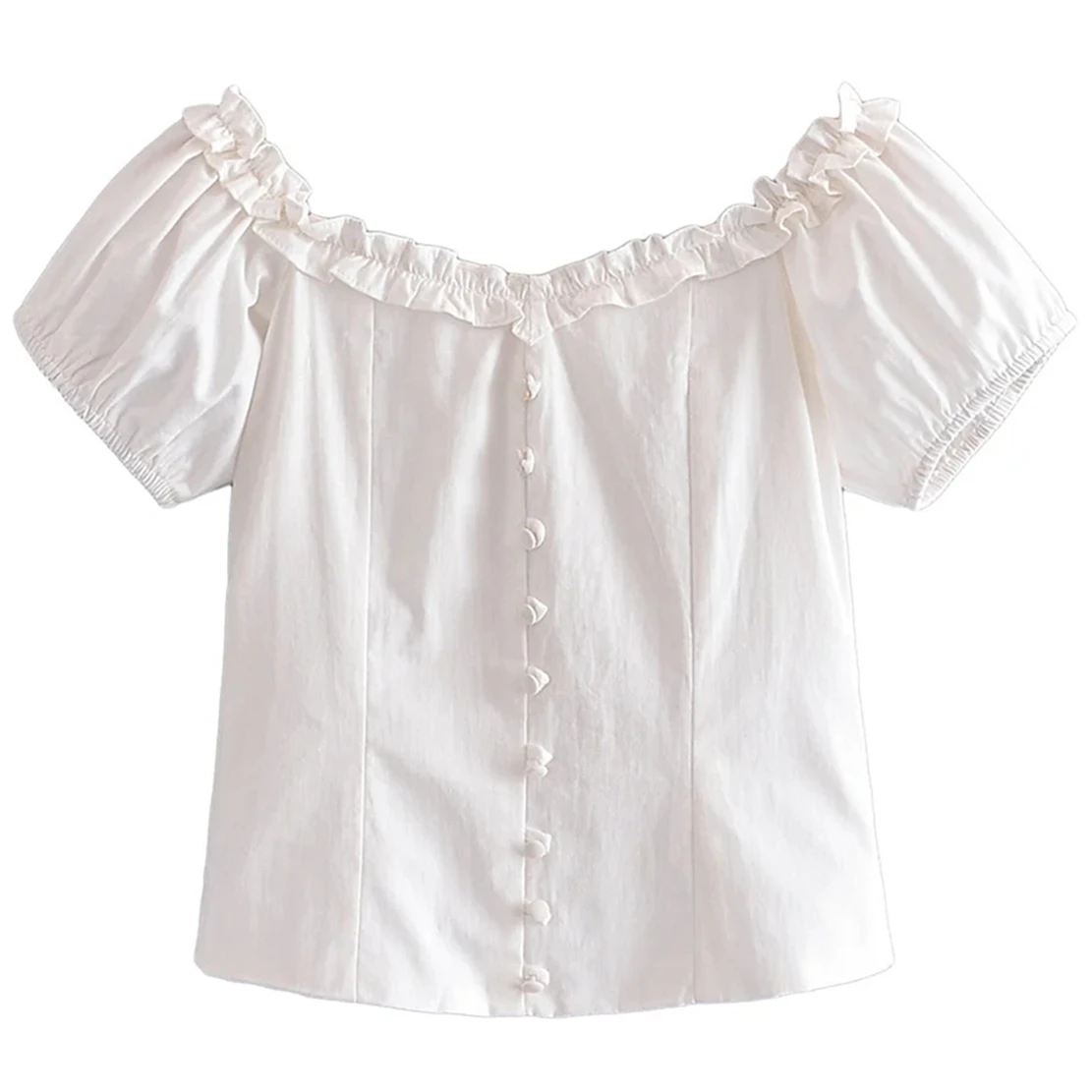 

Элегантная блузка в стиле Инди с открытыми плечами и оборками, из чистого белого хлопка