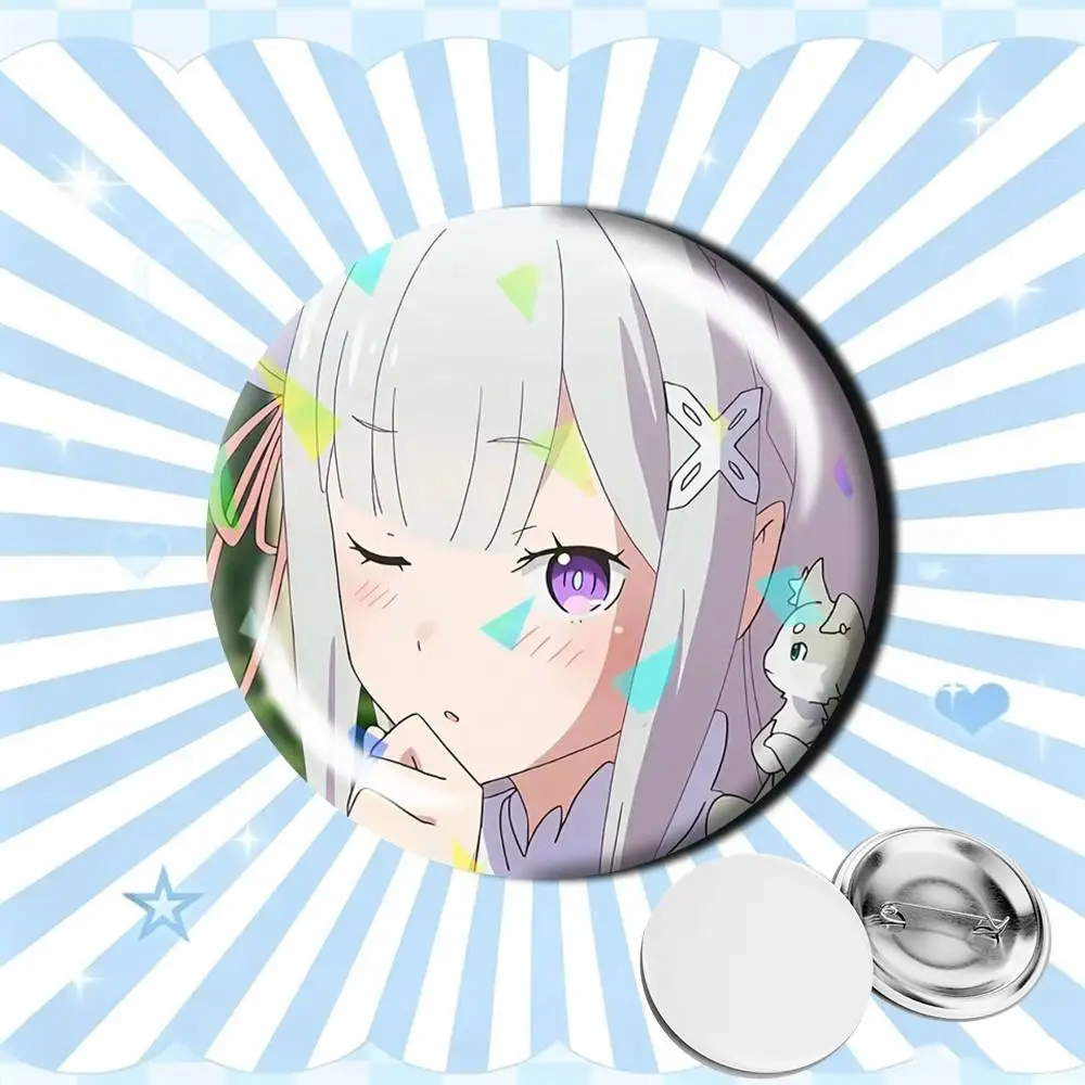 Фото Персонализированные круглые значки-броши Half-Elf Emilia и REM Aniem RE 25 32 44 58 75 мм, аксессуары, настраиваемые под заказ №2