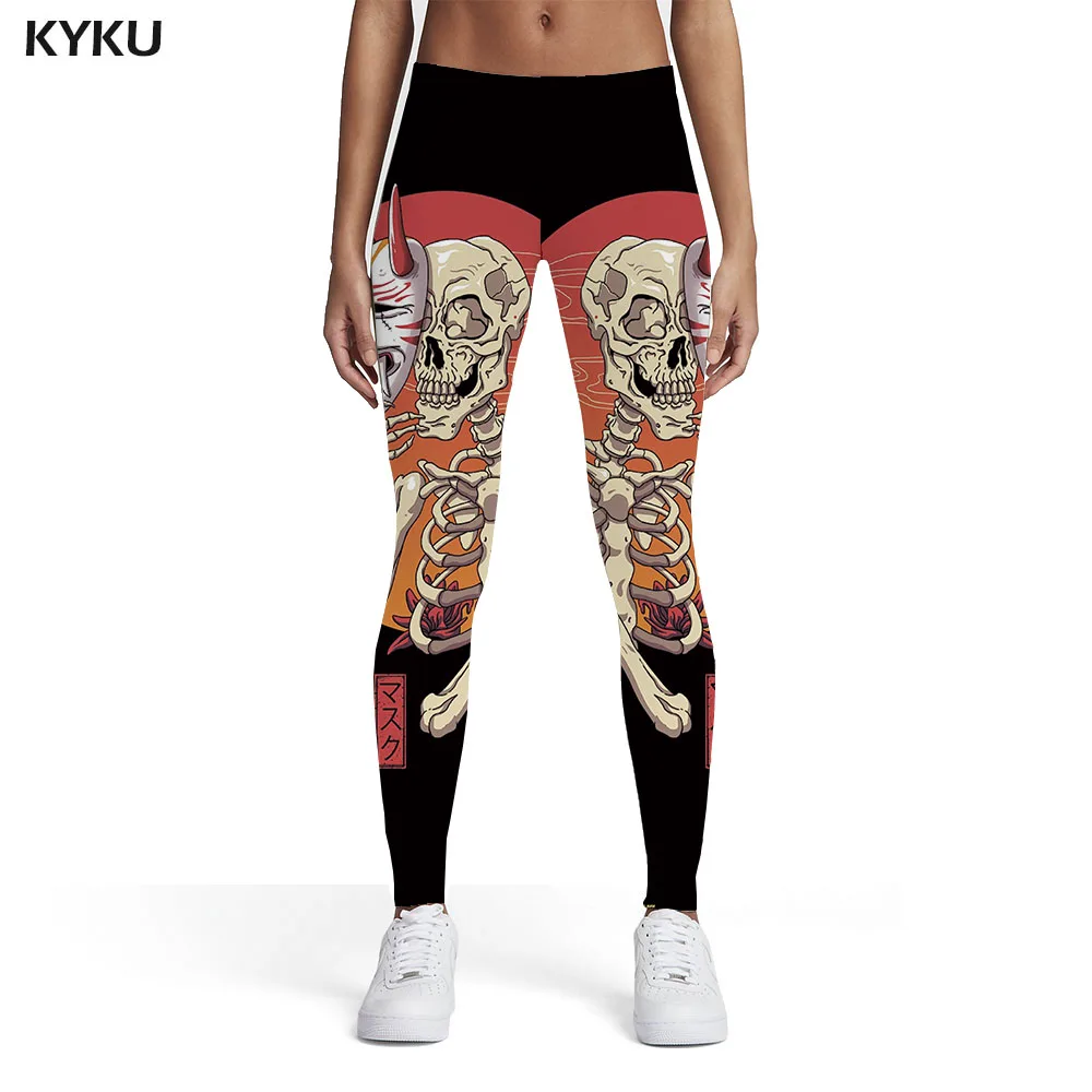 

Женские леггинсы с принтом черепа KYKU, повседневные облегающие леггинсы с рисунком скелета и бабочки, лето
