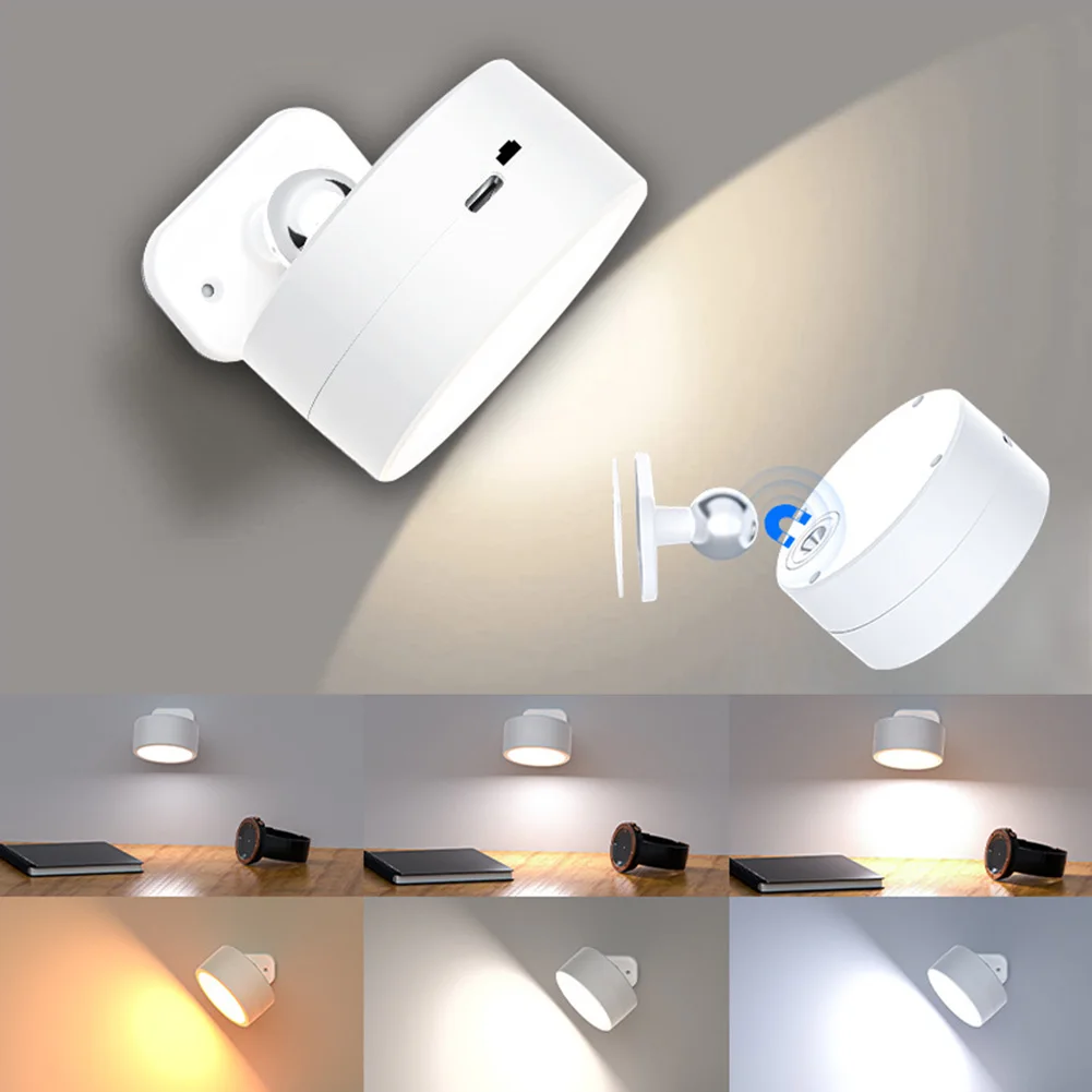 

USB Rechargeable LED Wall Light Touch Control 360° Rotation Cordless Wall Mounted Sconce Lights For Bedroom Reading Bedside Lamp