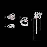 cute romantic sparkly rhinestones flower clip earrings for women silver color copper imitation pearl long tassel earring brincos