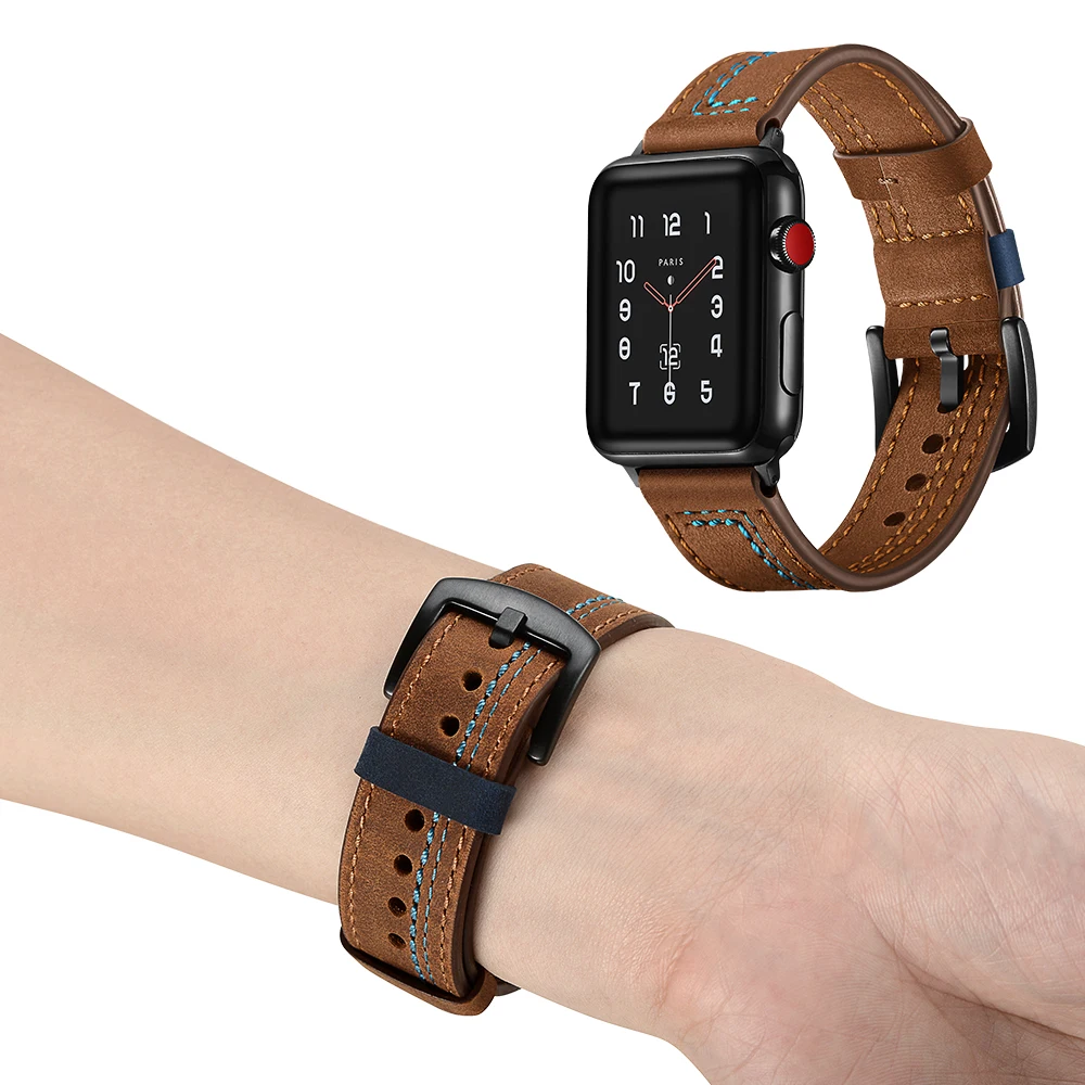 Leather Strap for Apple Watch 8 7 45mm 41mm Seven Line Bracelet Wristband for iWatch Series 6543SE Ultra 49mm 44mm 40mm 42mm38mm