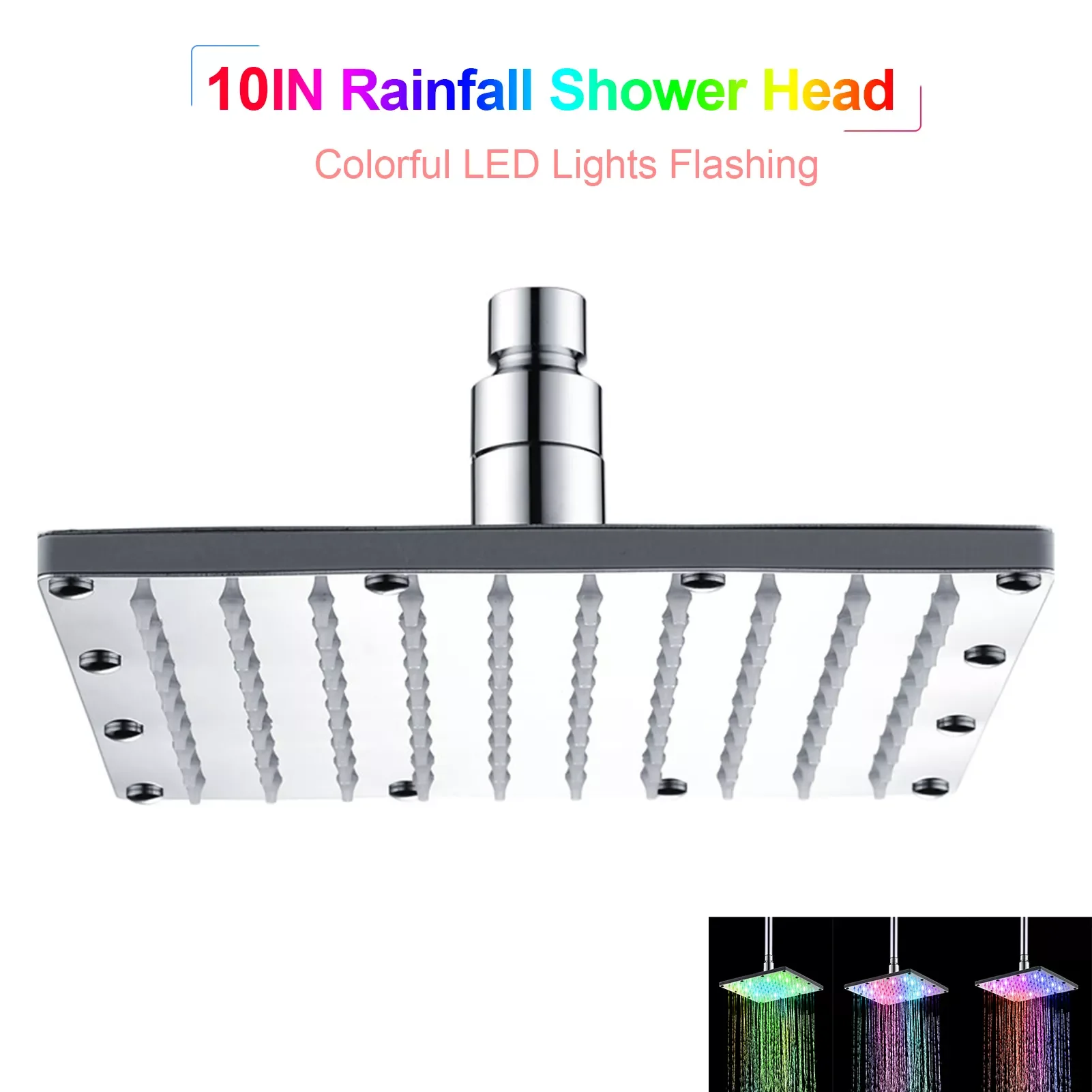 

8/10/12 inch LED Shower Head Square Rainfall Shower Head RGB/Multiple Colors Automatic Changing Showerhead Bathroom Accessories
