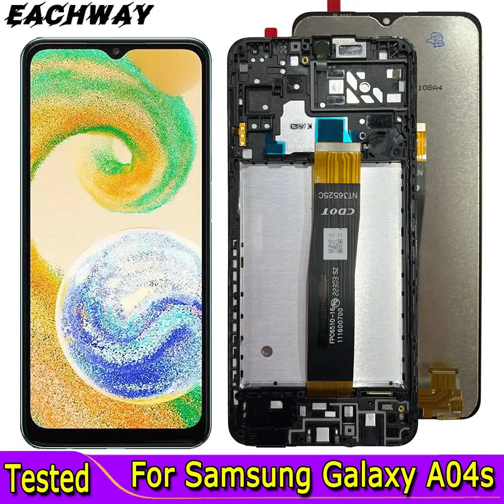 

ЖК-дисплей AMOLED для Samsung Galaxy A04s, цифровой преобразователь сенсорного экрана в сборе, запасная часть для Samsung A04s, ЖК-экран