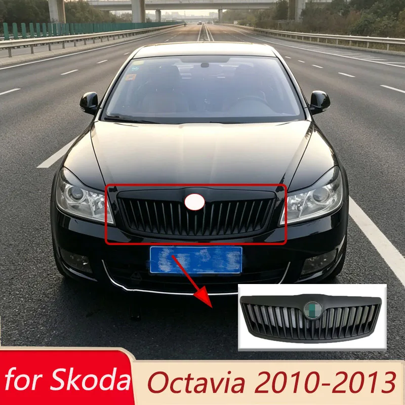 Фото Передняя решетка радиатора для Skoda Octavia 2010-2013, гоночная защитная решетка, накладка-защита, тюнинг-комплект для автомобилей №1