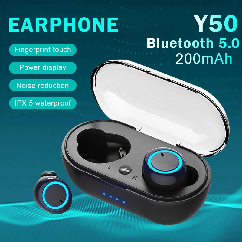 Y50 Bluetooth Earphone Outdoor Sports Wireless Headset 5.0 With Charging Bin Power Display Touch Control Headphone Earbuds 1