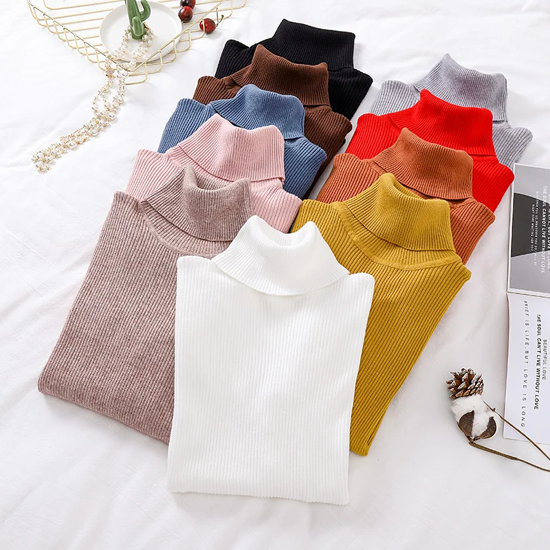 

Hot Sale 2023 Winter Spring Women Ladies Knitted Turtleneck Stripe Pull Sweater Casual Soft Jumper Girl Slim Elasticity Pullover