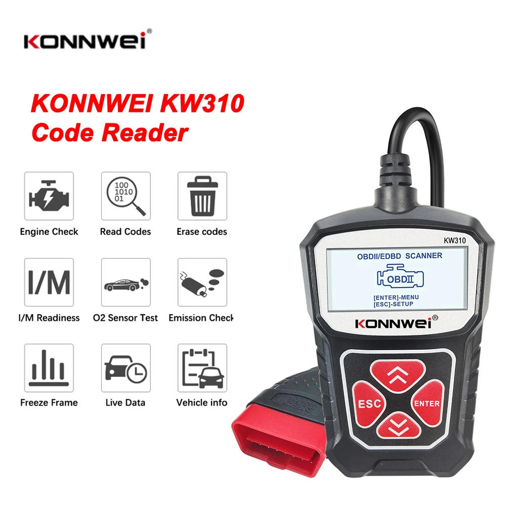 Автомобильный считыватель кодов KONNWEI KW310 OBD2, с русским OBD 2 сканером, автоматические инструменты PK ELM 327 в 1 5