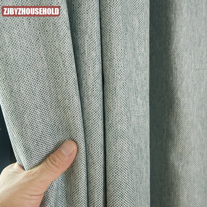

Modern Imitation Linen Fabric Curtains Simple Solid Color Customized Finished Curtains for Living Dining Room Bedroom