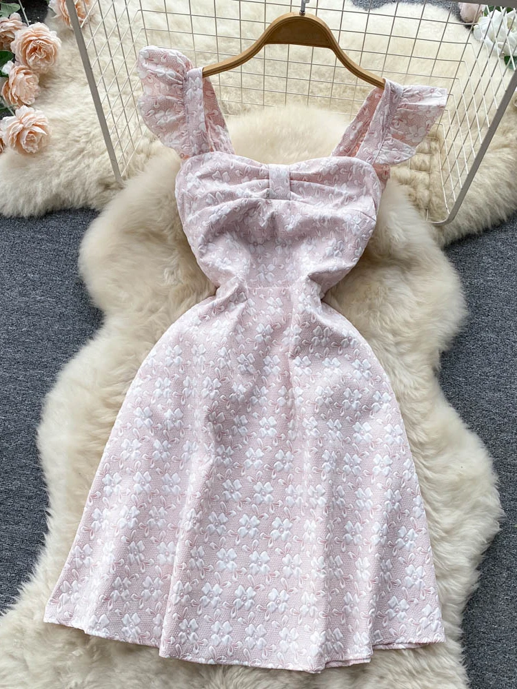 

Женское жаккардовое платье на бретелях, облегающее платье с завышенной талией и небольшой талией, модель D2842 на лето