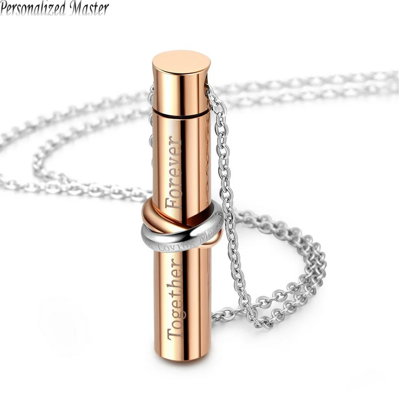 Engraving Personalized Custom Pendants Stainless Steel Together Love Cylinder Pendant Necklace Customized Memorial urn | Украшения и