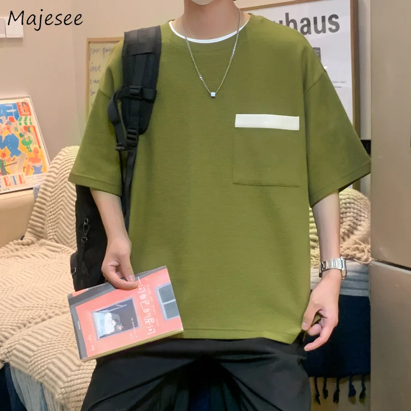 

T-shirts Men Preppy Style Teens Handsome O-neck All-match Casual Fashion Students Ulzzang All-match Patchwork Japanese Clothing
