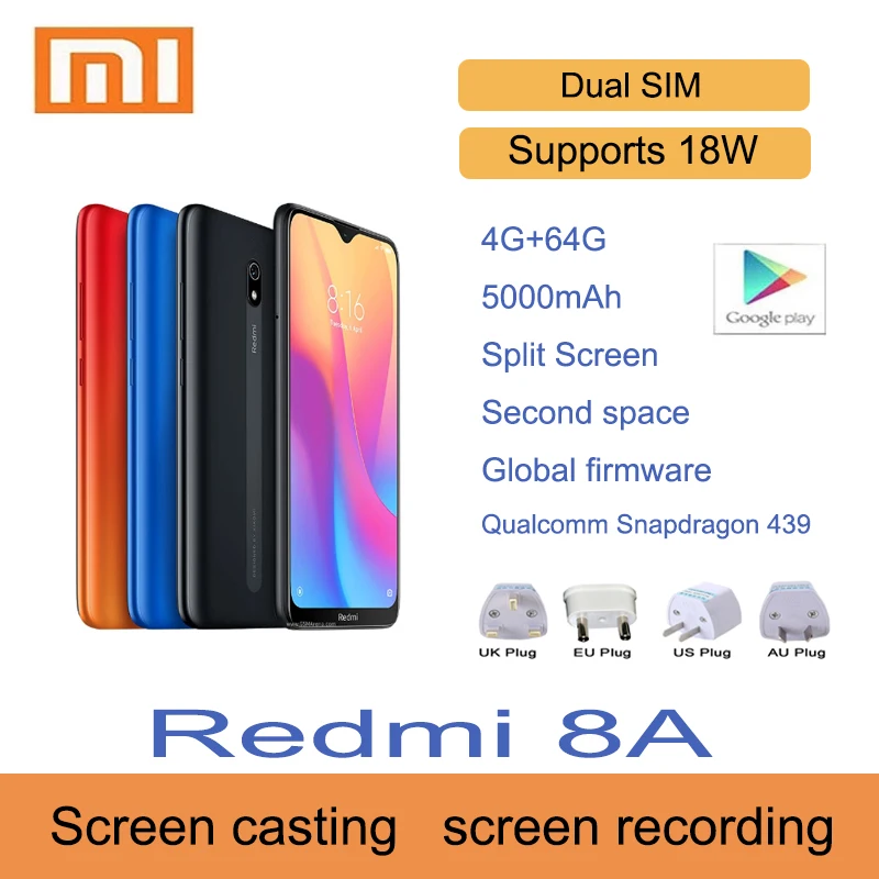 

Celular Xiaomi Redmi 8A Smartphone 4GB 64GB 5000mAh Battery Snapdargon 439 12MP Camera Mobile Phone Cell Phones