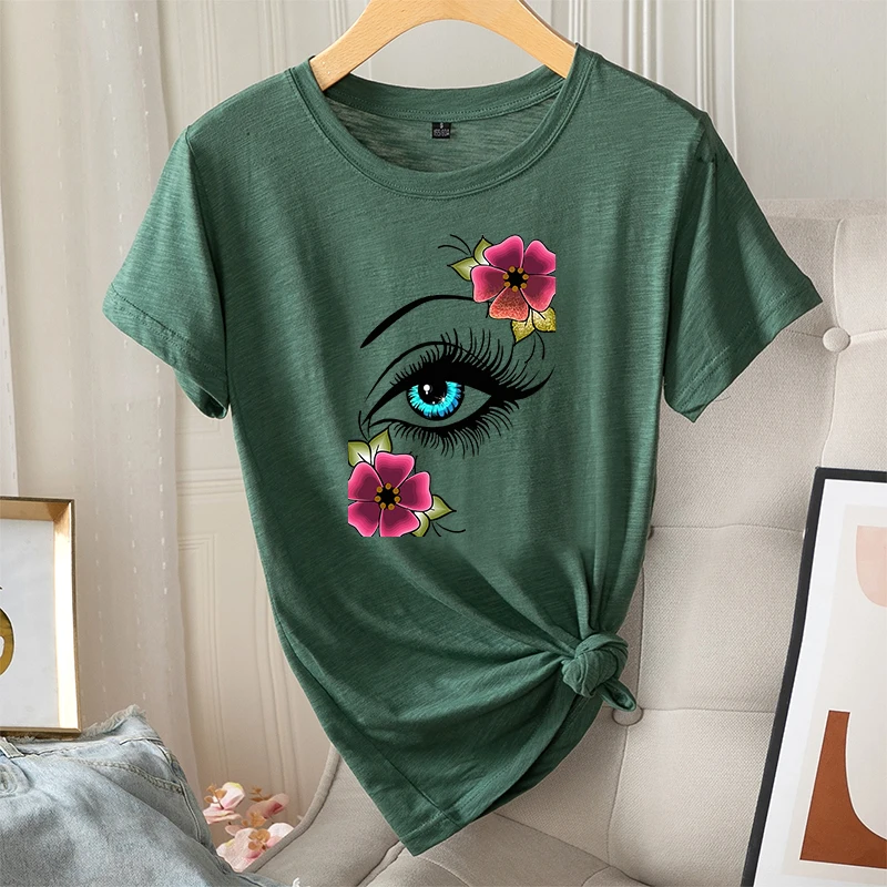 

Women's T Shirts Short Sleeves Flower Eye 3d Print Women's Graphic Vintage T Shirts Ladies Regular Crew Neck T Shirt Tops