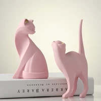 Simple Room Decor Animal Sculpture Nordic Home Decor Pink Cat Statue Living Room Office Desk Accessories Resin Ornament Gift