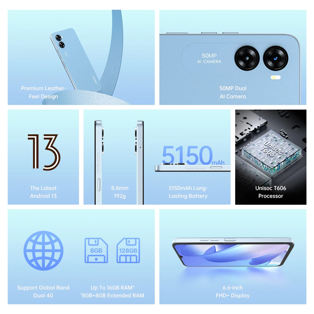 2023 UMIDIGI G3 MAX Smartphone, Android 13 ,Unisoc T606, 8GB+128GB, 50MP Camera, 5150mAh Battery, Dual SIM 4G Phone