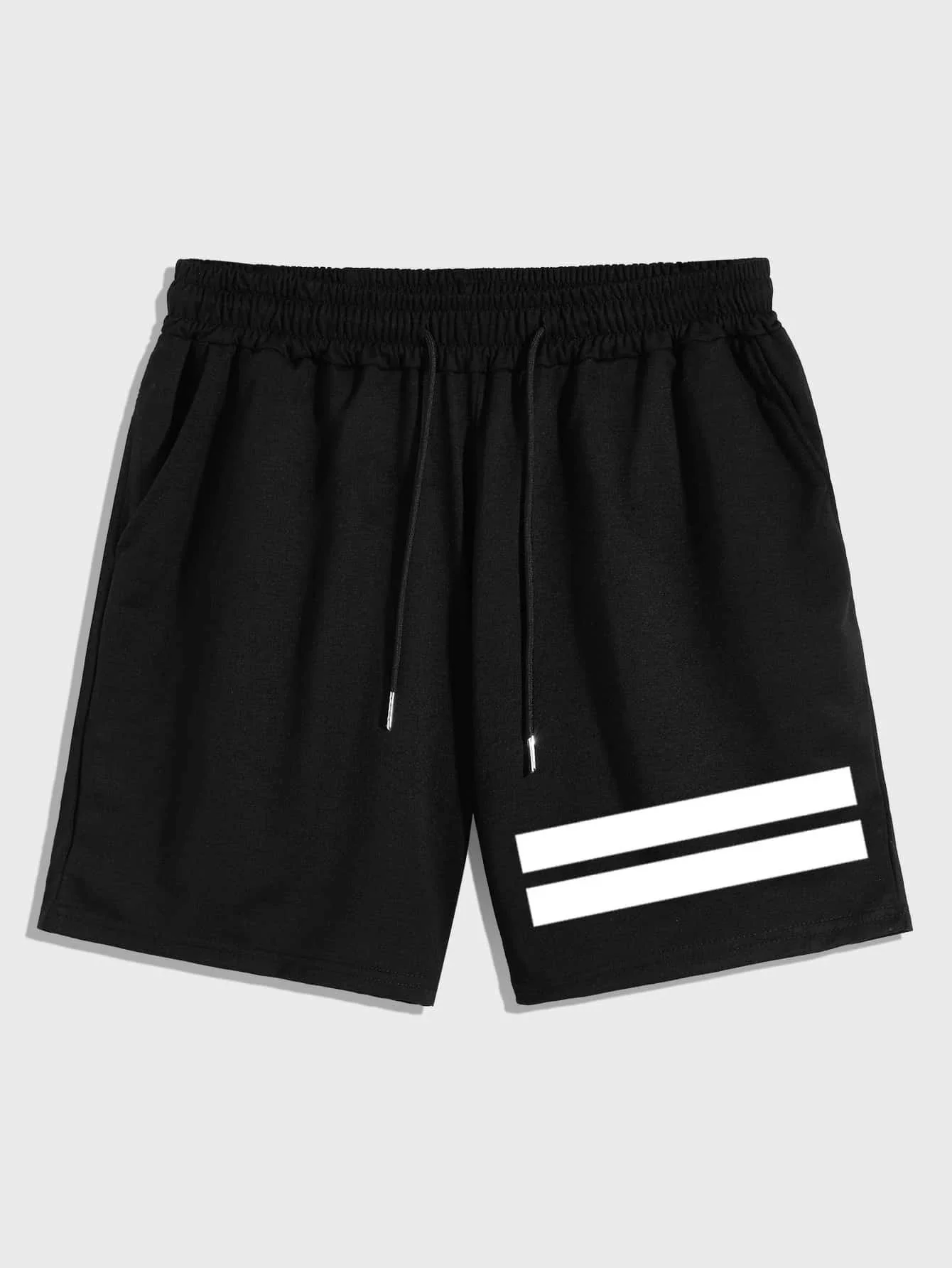 

ROMWE Guys Striped Black Shorts 7''