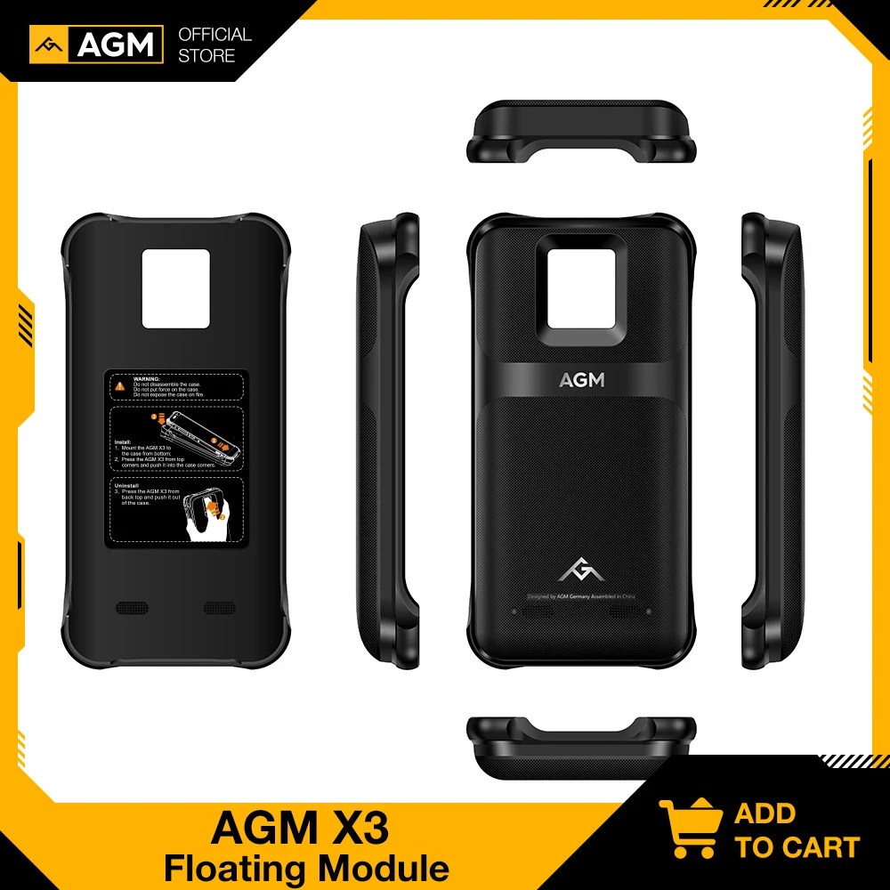 

AGM X3 Floating Module IP68 Waterproof Rugged Mobile Phone Case Outdoor Swimming Phone Case Thick Black Sturdy Back Case