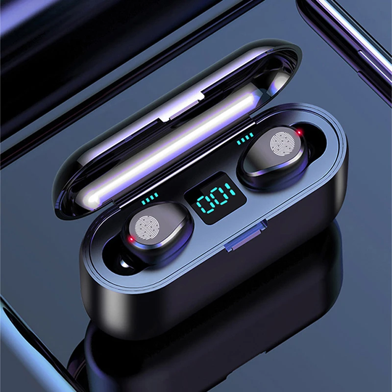 TWS-стереонаушники F9 с поддержкой Bluetooth и зарядным футляром TWS-стереонаушники F9 с поддержкой Bluetooth и зарядным футляром