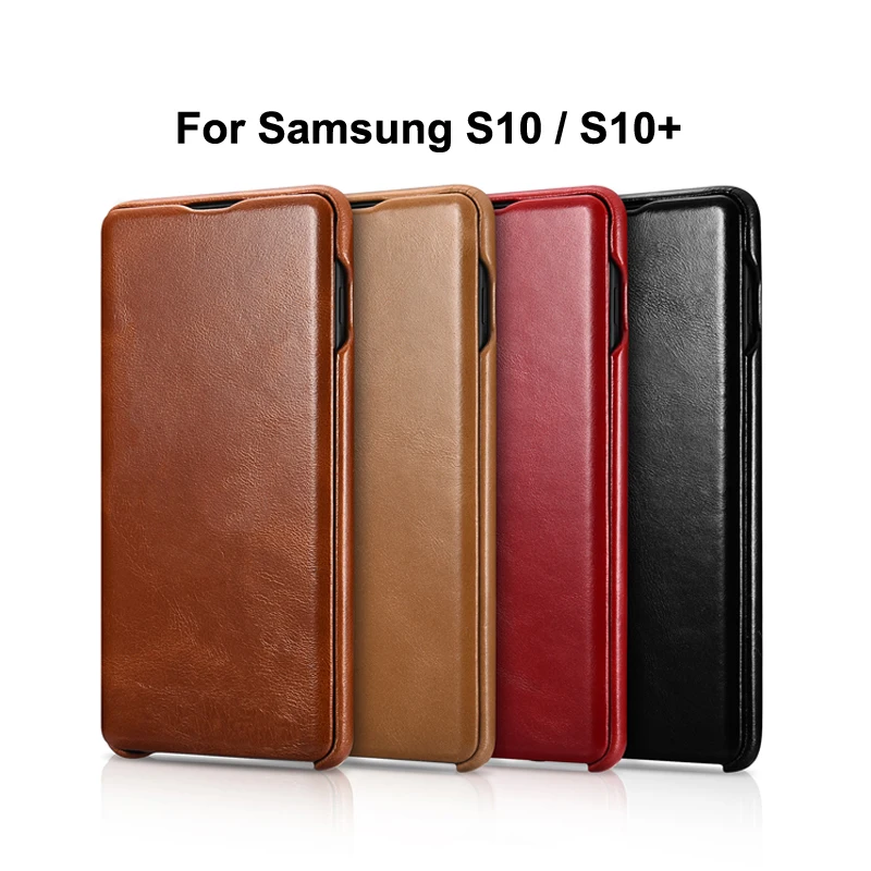 

iCarer Case for Samsung S10 S10 Plus Curved Edge Vintage Series Genuine Leather Flip Back Cover Case for Samsung Galaxy S10 Plus