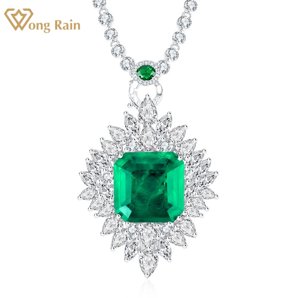 

Wong Rain Luxury 925 Sterling Silver Asscher Cut Created Moissanite Emerald Gemstone Anniversary Pendant Necklace Fine Jewelry
