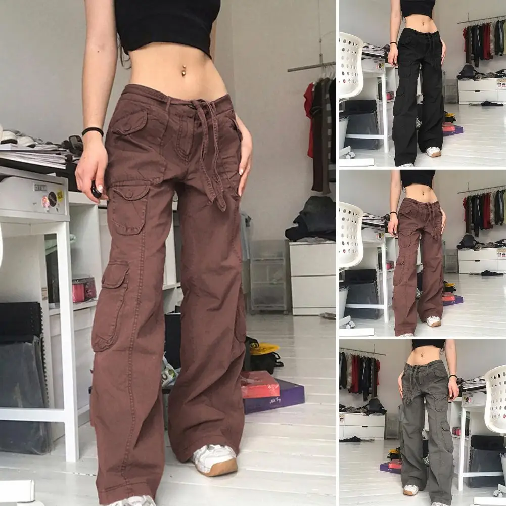 

Fashion Women's Jeans Y2K High Street Waist Denim Trousers Drawstring Waist Flap Pocket Baggy Jeans Loose Women's Classic Pants