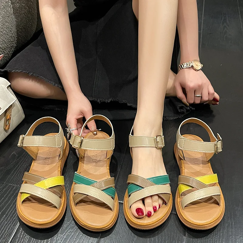 

2023 Women Sandals Summer Women's Shoes Classic Gladiator Beach Casual Flat Ladies Retro Pedal Sandals Women Sandals Shoes