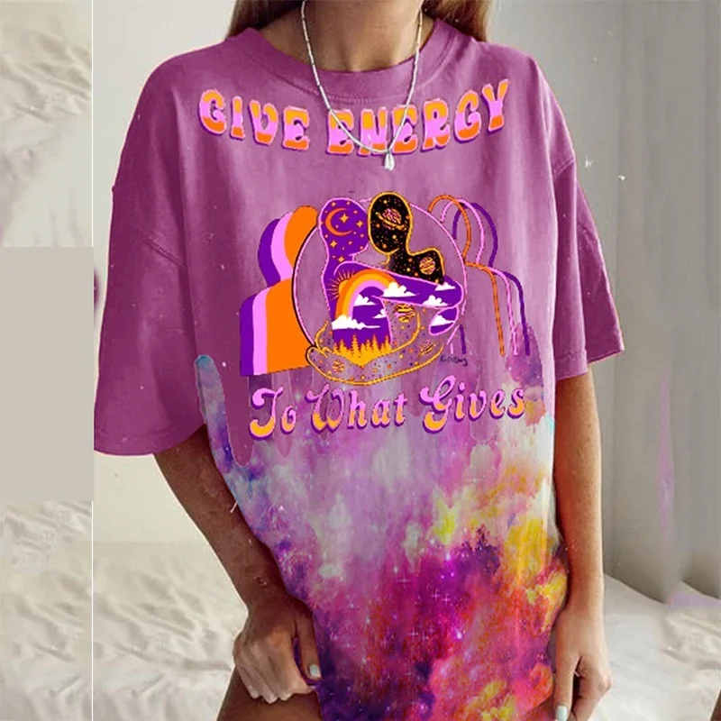 

Женская свободная футболка с коротким рукавом, круглым вырезом и мультипликационным принтом