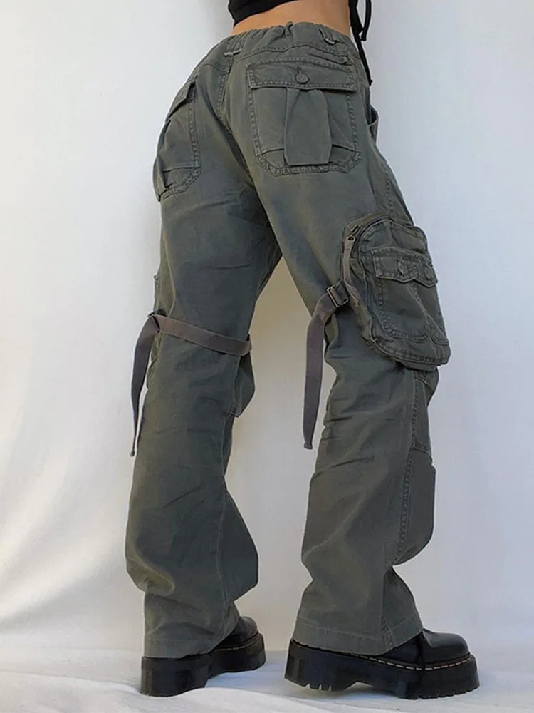

Low Waist Pockets Cargo Pants Women Fashion Vintage Straight Y2k Denim Trousers Streetwear Wide Leg Baggy Jean Overalls 2022 New