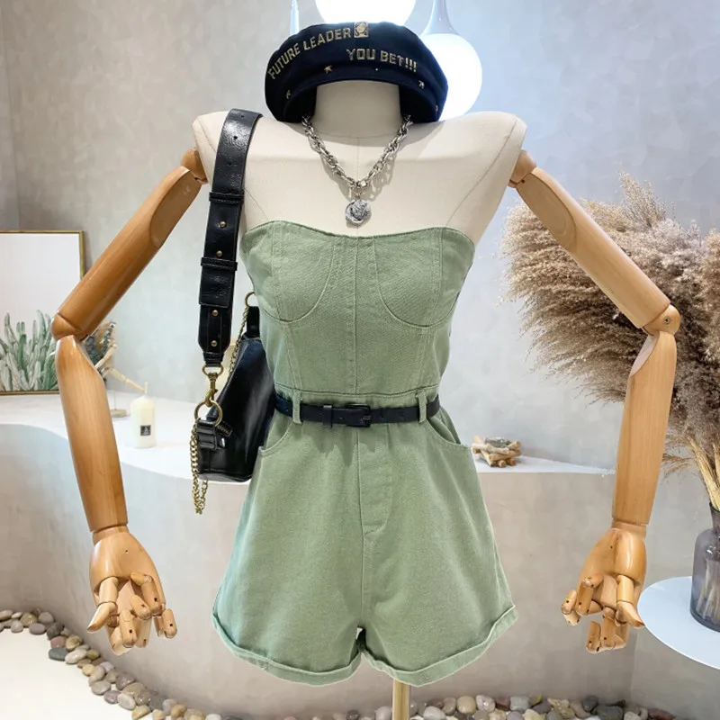 

Новая женская одежда нишевого дизайна 2022, летний пикантный джинсовый комбинезон в стиле ретро, модные шорты с поясом