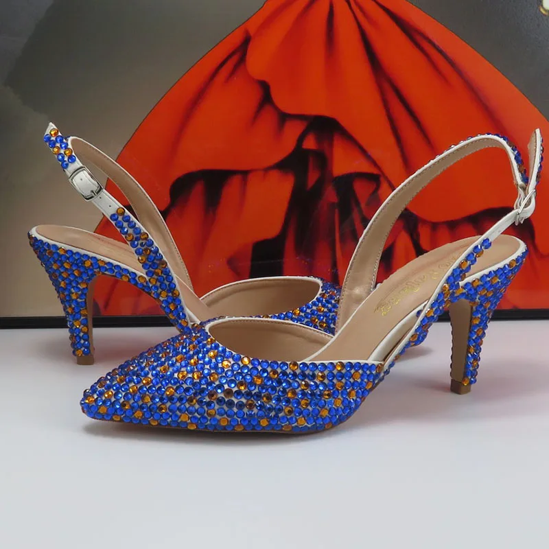 BaoYaFang Blue Mix кристалл Свадебные туфли и кошелек для женщин Свадебная мода Высокие