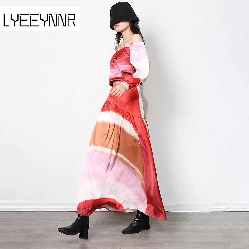 

Женский комплект из 2 предметов, топ с воротником-лодочкой и длинным рукавом, на шнуровке, юбка с высокой талией и широкой юбкой, комплекты ко...