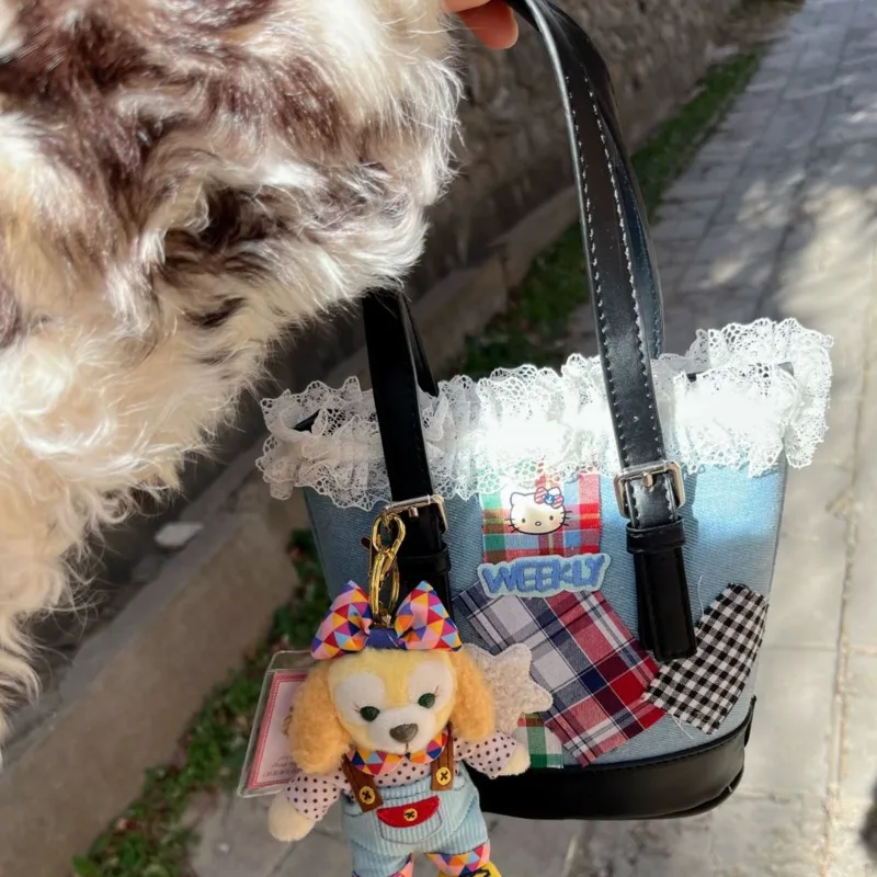Сумка-ведро Miniso Sanrio Hellokitty Y2k ​ Кружевная лоскутная винтажная сумка с вышитыми