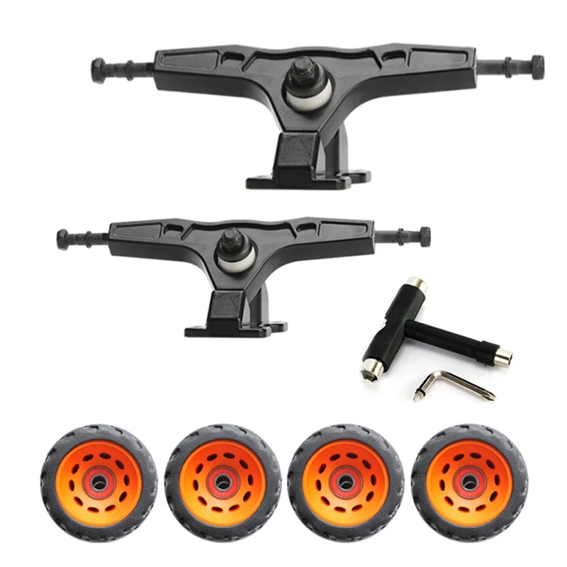 

NEW-7 Inch Gravity Skateboard Truck with 76mm Rubber Off Road Skateboard Wheels 608 Bearing Complete Kit,Black