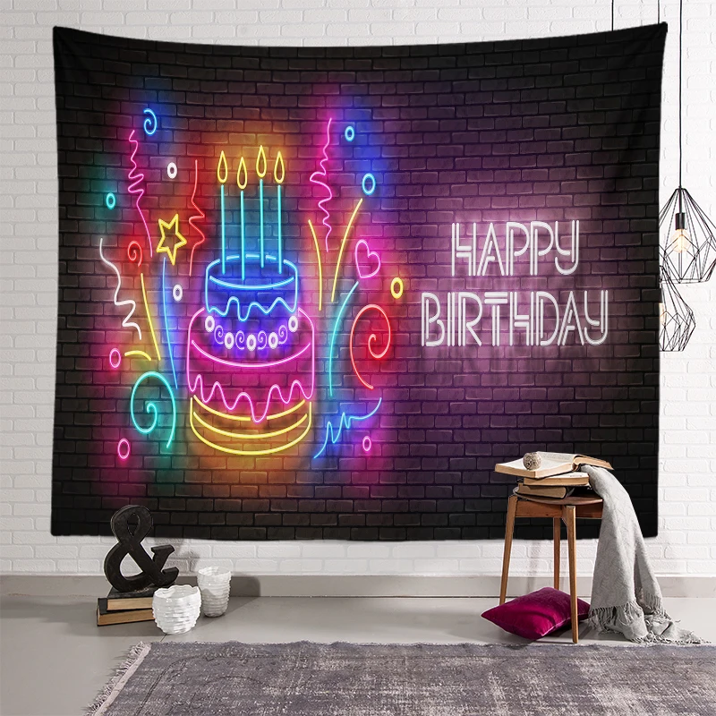 Гобелен с днем рождения УФ-светящийся психоделический домашний декор неоновый