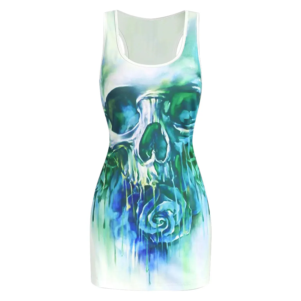 

2022 Goth Crop Top y2k Women Academia Dark O Neck Sleeveless Tank Top Graphic Skull Pattern Fairy Grunge Clothing Aesthetic Vest