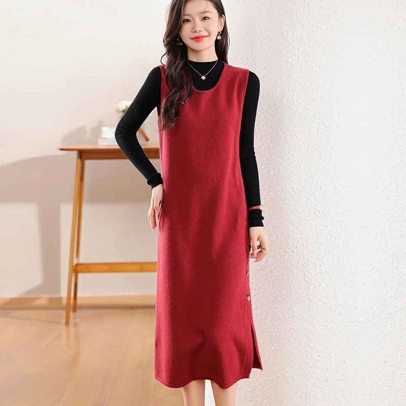 2024 зимние жилеты без рукавов с круглым вырезом Длинные шерстяные свободные