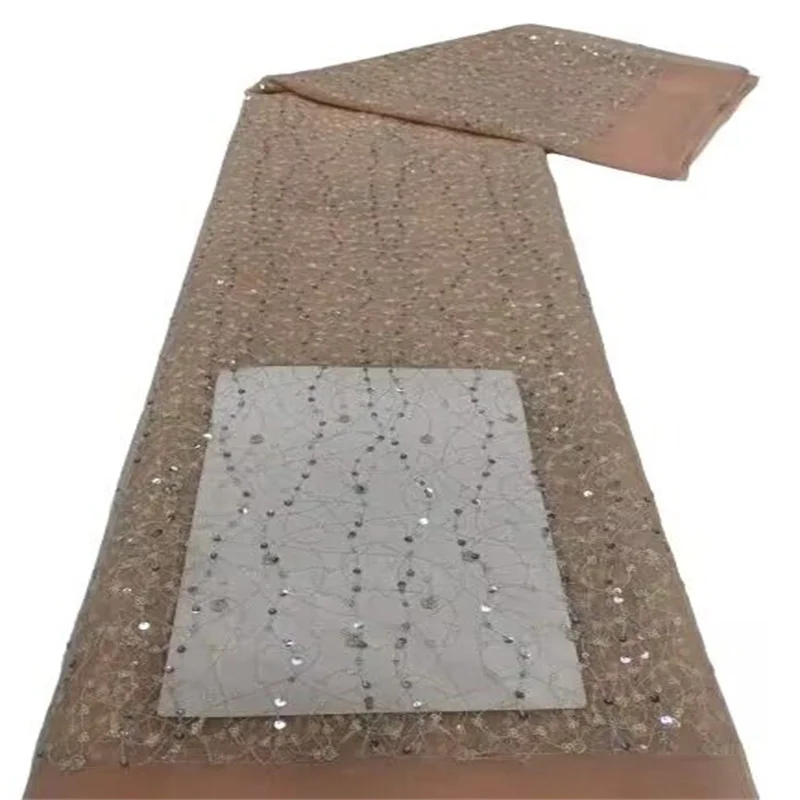 

Розовая/Золотая элегантная африканская Кружевная Ткань 5 ярдов Высокое качество Блестки мягкая французская Тюль нигерийские Свадебные женские кружева Asoebi