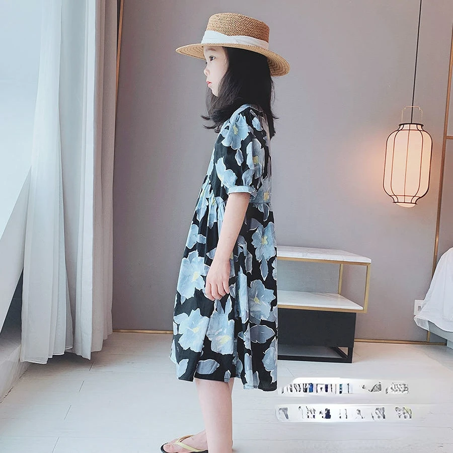 

3-12 Years Baby Girls Puff Sleeve Flower Print Sundress Kids Casual Clothes Summer Princess Dress Children Party Vestidos F168