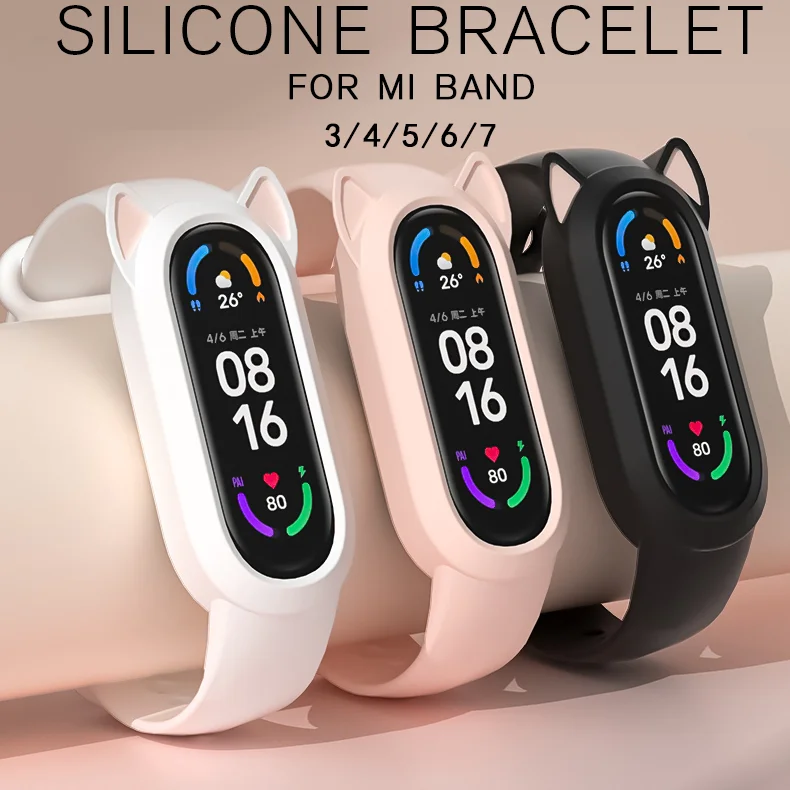Cute Strap For Xiaomi Mi Band 7 6 5 4 Cartoon Cat Ear Case Silicone Band Replacement Belt for MiBand6 Miband5 Miband7 Wristband