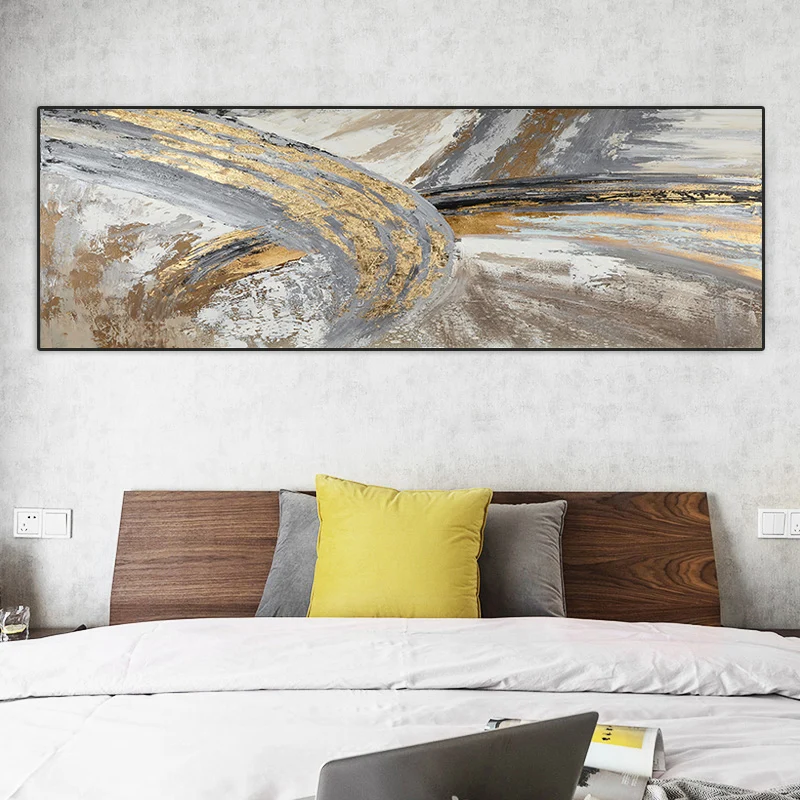 

Abstract Golden Art Oil Canvas Painting Nordic Ink Line Posters and Prints Wall Art Pictures Living Room Home Decor No Frame