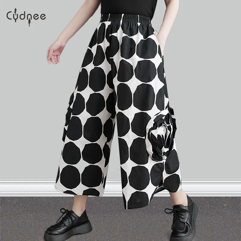 Женские широкие брюки с карманами свободные повседневные высокой талией деловые