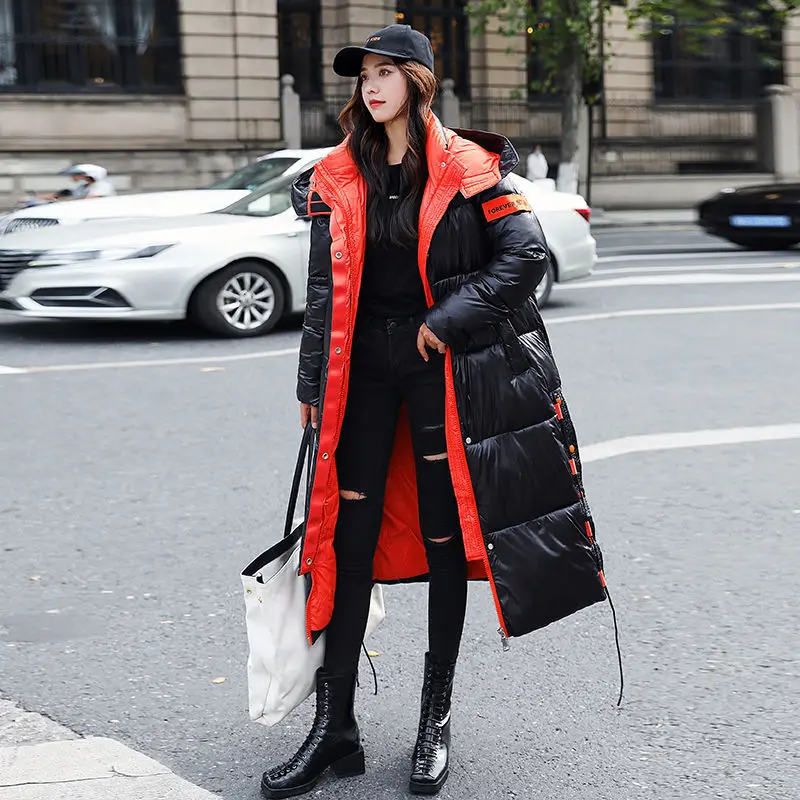 Snow Wear Long Puffer Bomber Basic Thick Jacket Women Winter Loose Parkas Korean Hooded Outerwear Female Plus Velvet Casual Coat