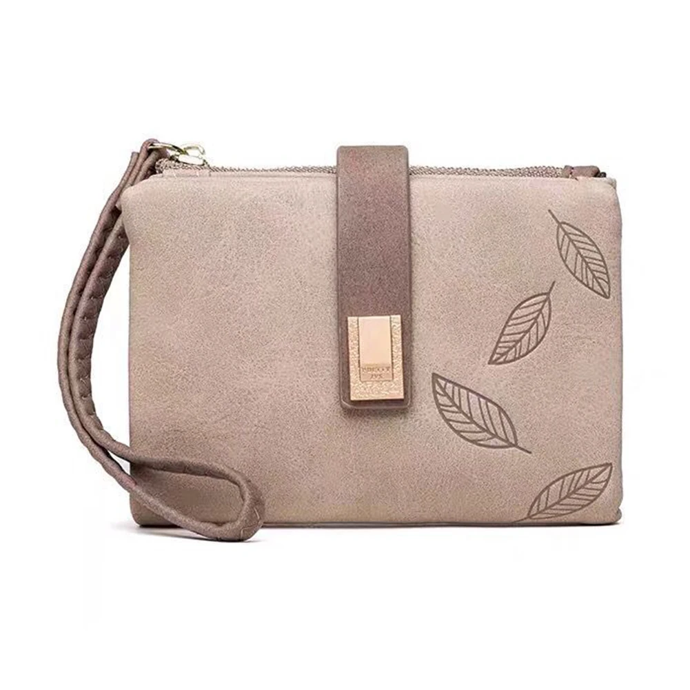 Bolsa Leaves Printed Short Bifold Wallet With Lanyard Multi-Purpose Large Capacity Purse Gift сумка женская Handbags