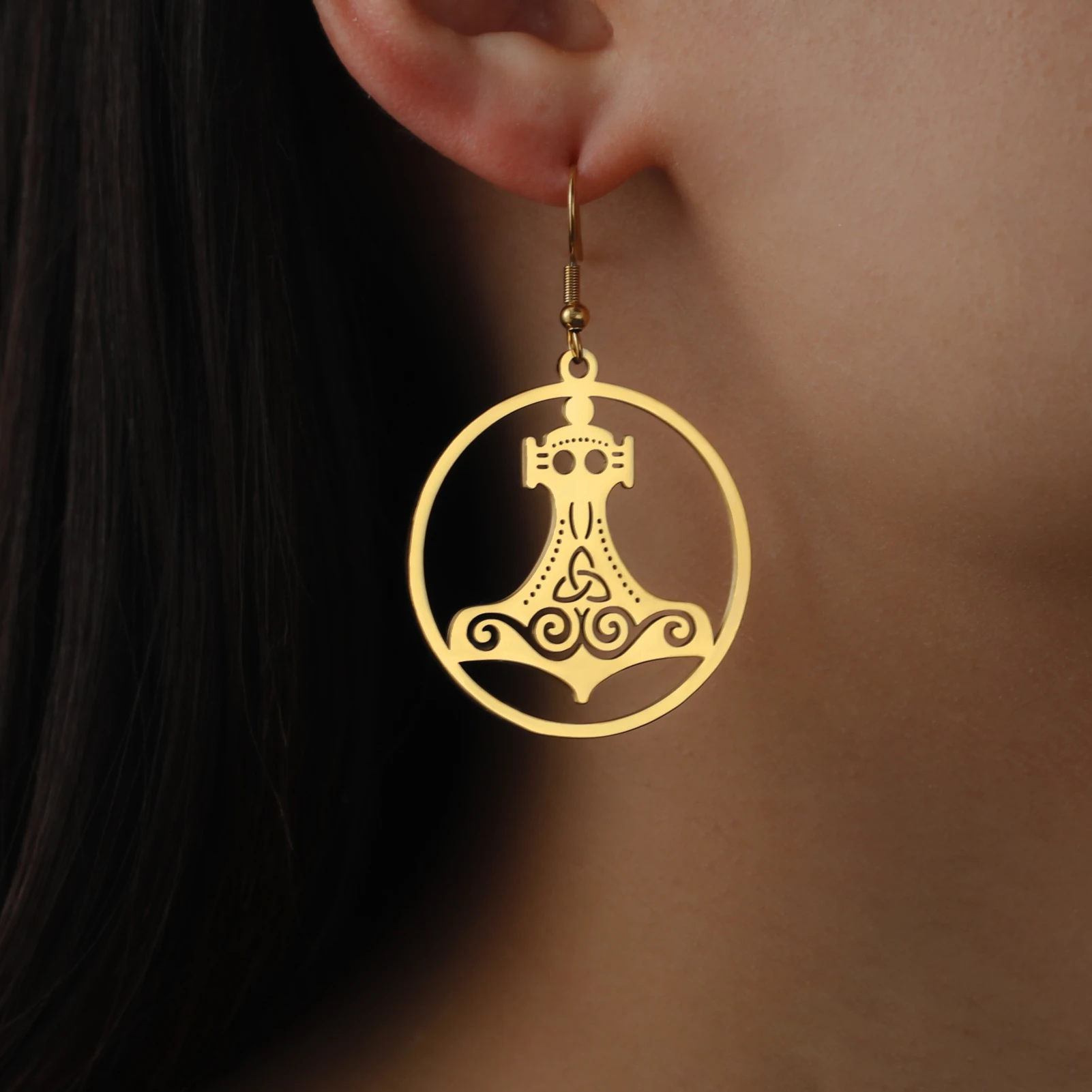 LIKGREAT серьги-капли из нержавеющей стали в скандинавском стиле Mjolnir для женщин