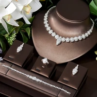 hibride zircons 4pcs cubic zircon necklace and earring flower leaf shape wedding jewelry set for women evening party dress n 524