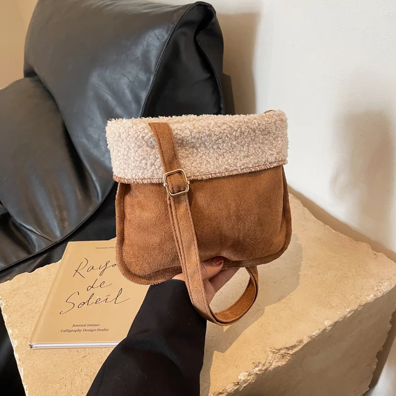 Замшевая сумка через плечо из меха ягненка осень-зима новая корейская простая